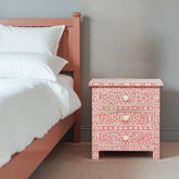 Bone Inlay Floral Design 3 Drawers Big Bedside Table | Bone Inlay Floral Design 3 Drawers Big Nightstand Table